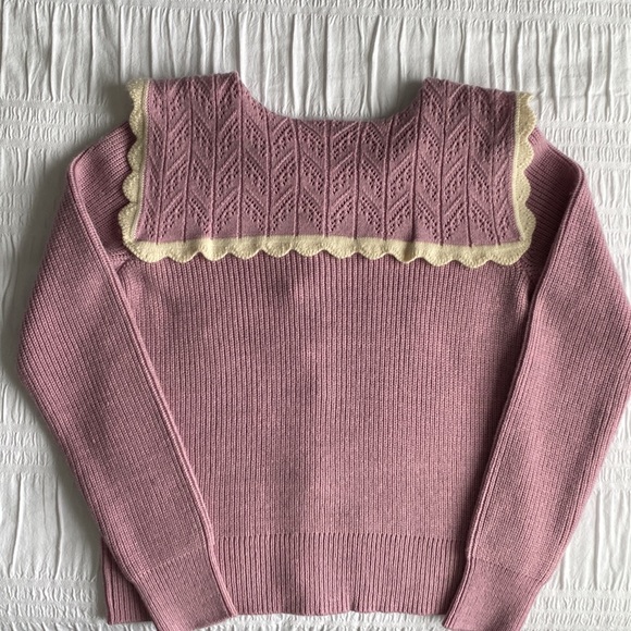 Y.A.S lilac cardigan w/ pretty cream scalloped edge Peter Pan collar. Small - Picture 6 of 10